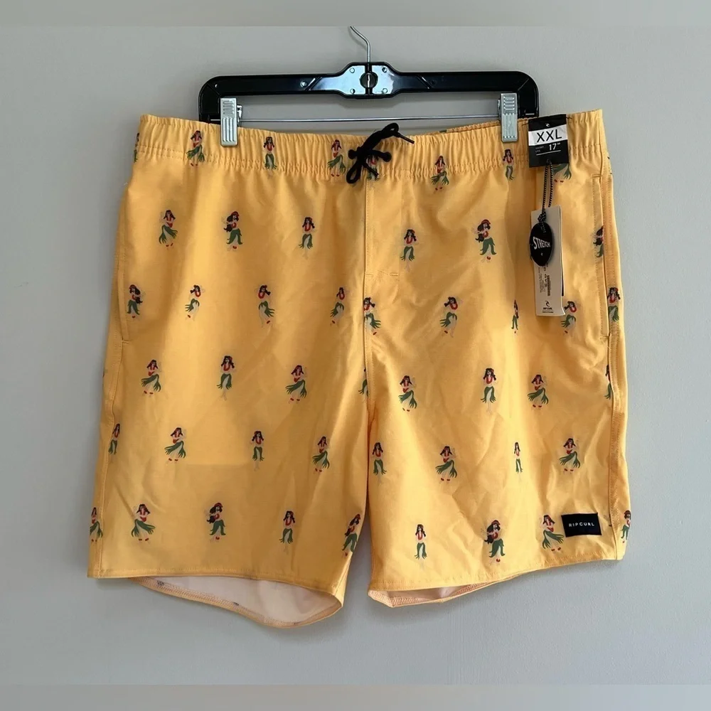 Rip Curl NWT Tropical Vibes 17” Volley Swim Board Shorts Washed Yellow, XXL